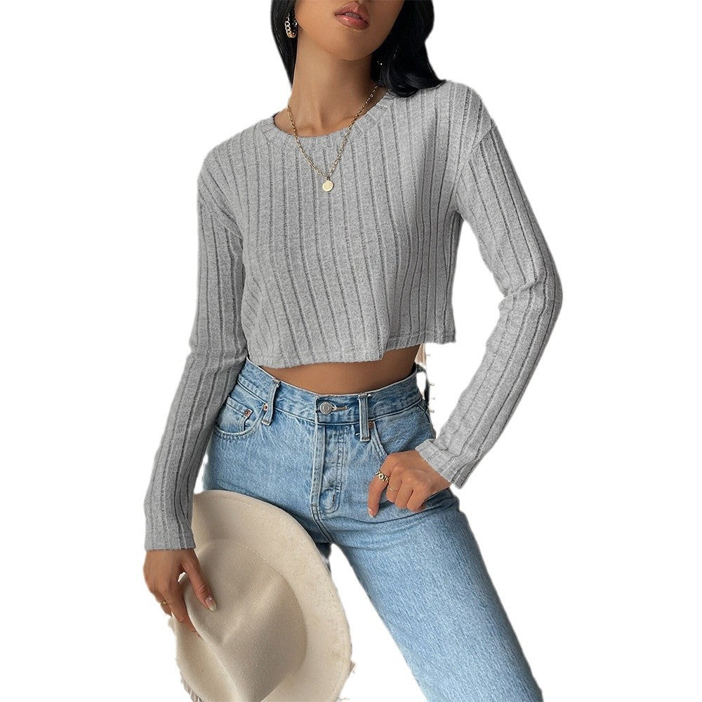 Stilfuld cropped pullover med let ribstruktur til kvinder