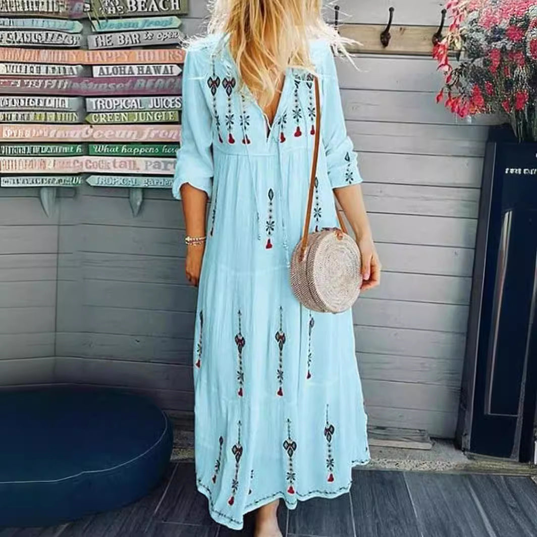 Elegant Boho-Kjole med Unikke Broderede Detaljer