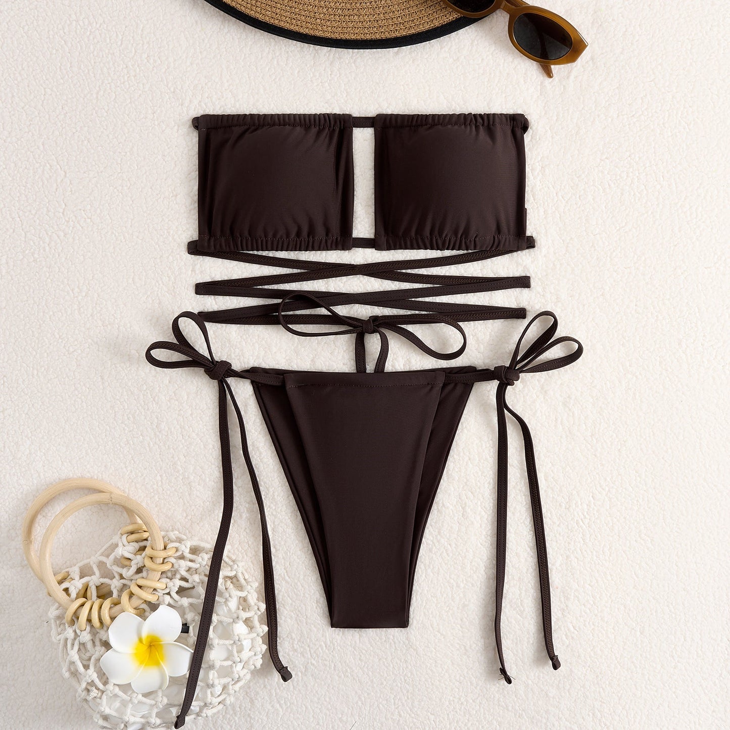 Kvinnors Bandeau-Bikini med Trendigt Vevdesign