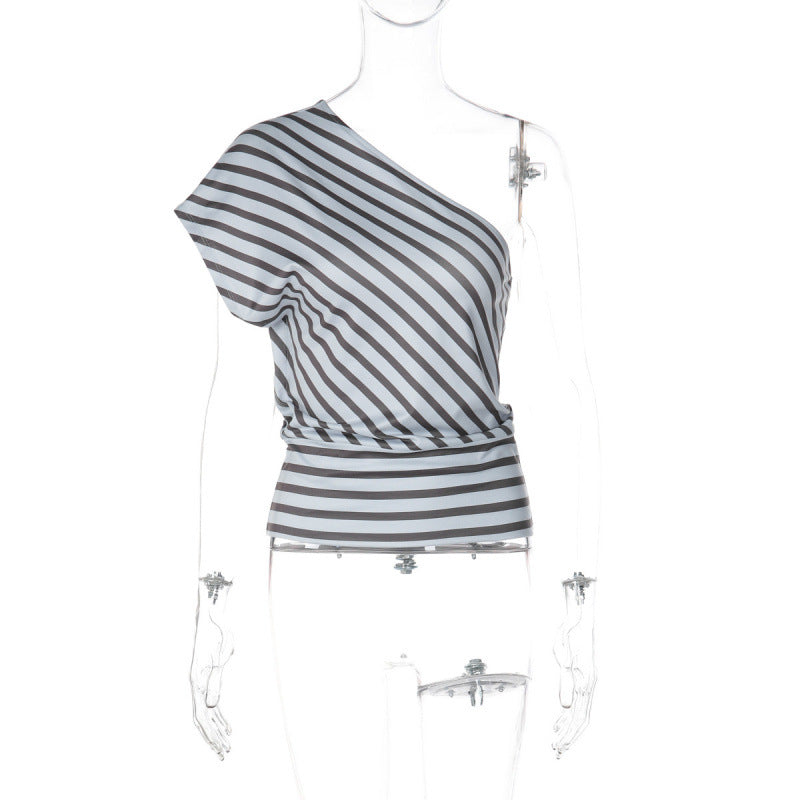 Asymmetrisk Randig Wrap Top för Kvinnor