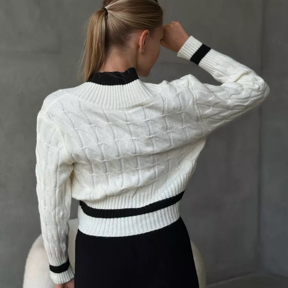 Chic cropped striktrøje med V-udskæring og moderne kontraster