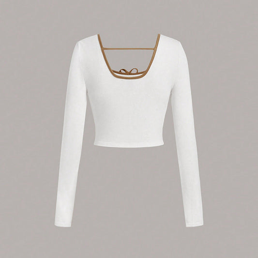 Chic cropped langærmet top med trendy firkantet udskæring
