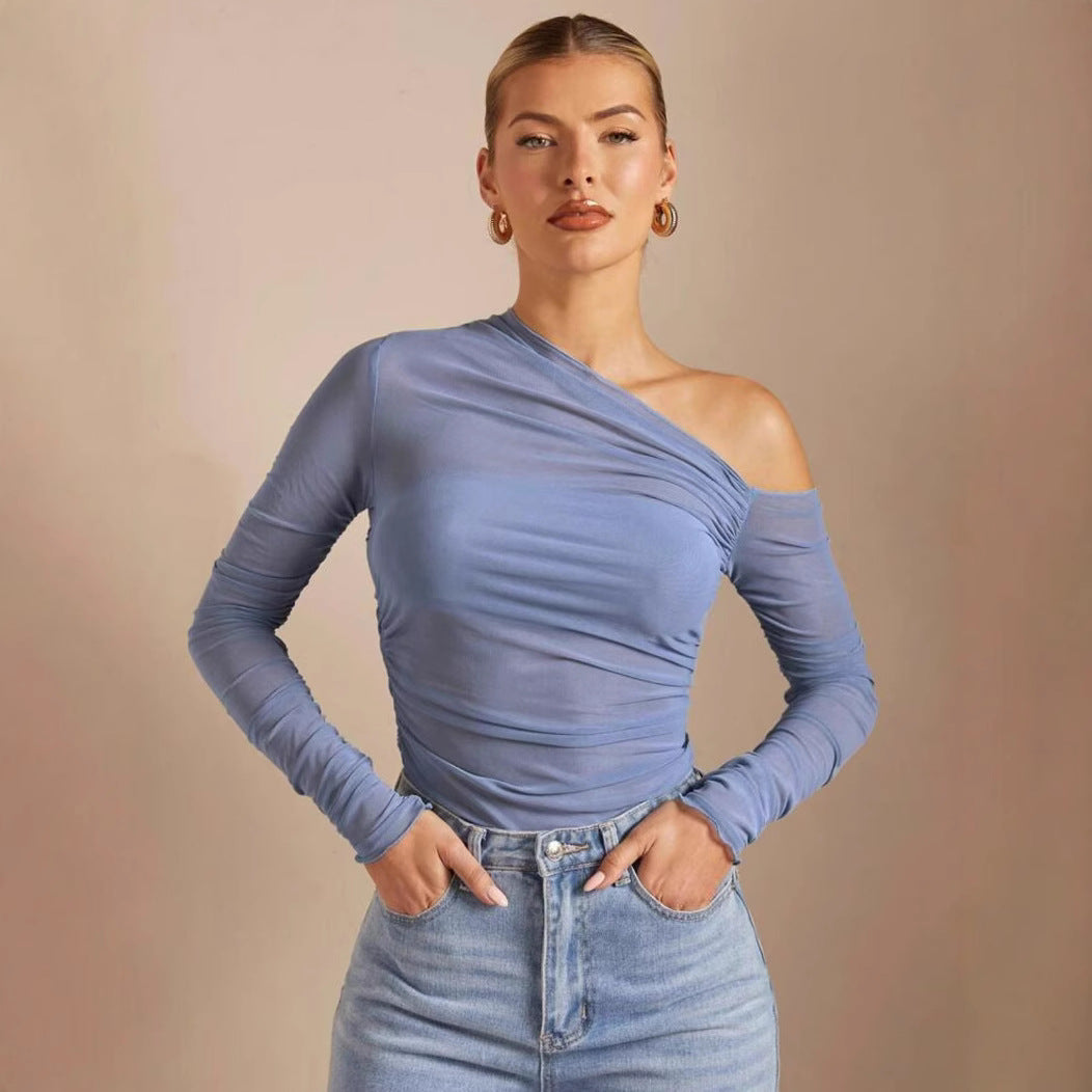 Asymmetrisk Body med Draperingar och Långa Ärmar