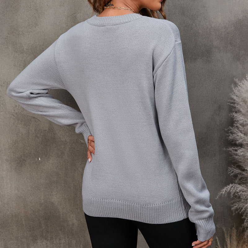 Chic Strikket Pullover med Unik Grafik
