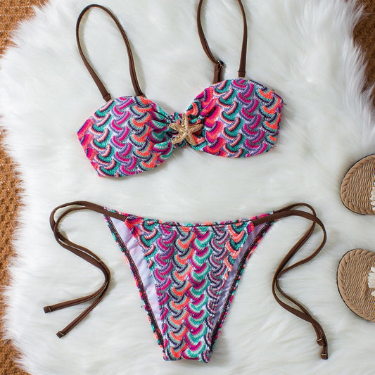 Strålande Bandeau-Bikini med Snyggt Snäckmönster