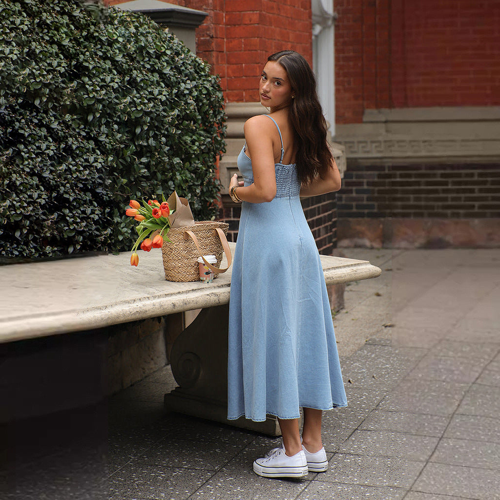 Elegant Maxikjole i Denim til Den Moderne Kvinne