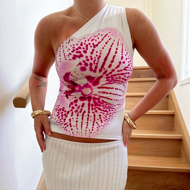Asymmetrisk Top med Blommönster för Kvinna