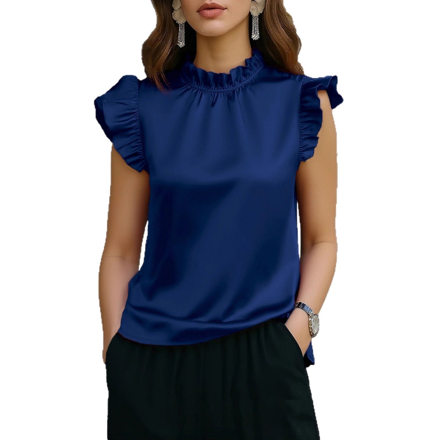 Feminine Bluse med Rynkedetaljer og Moderne Krave