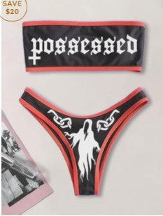 Stilfullt Bandeau Bikini-Set med Trendig Grafisk Design