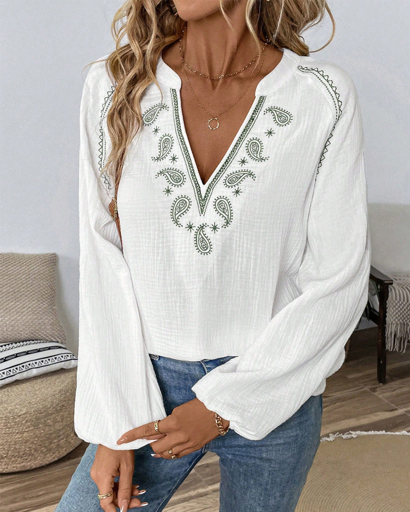 Elegant Bluse med unikke Paisley-mønstre og luftige ærmer