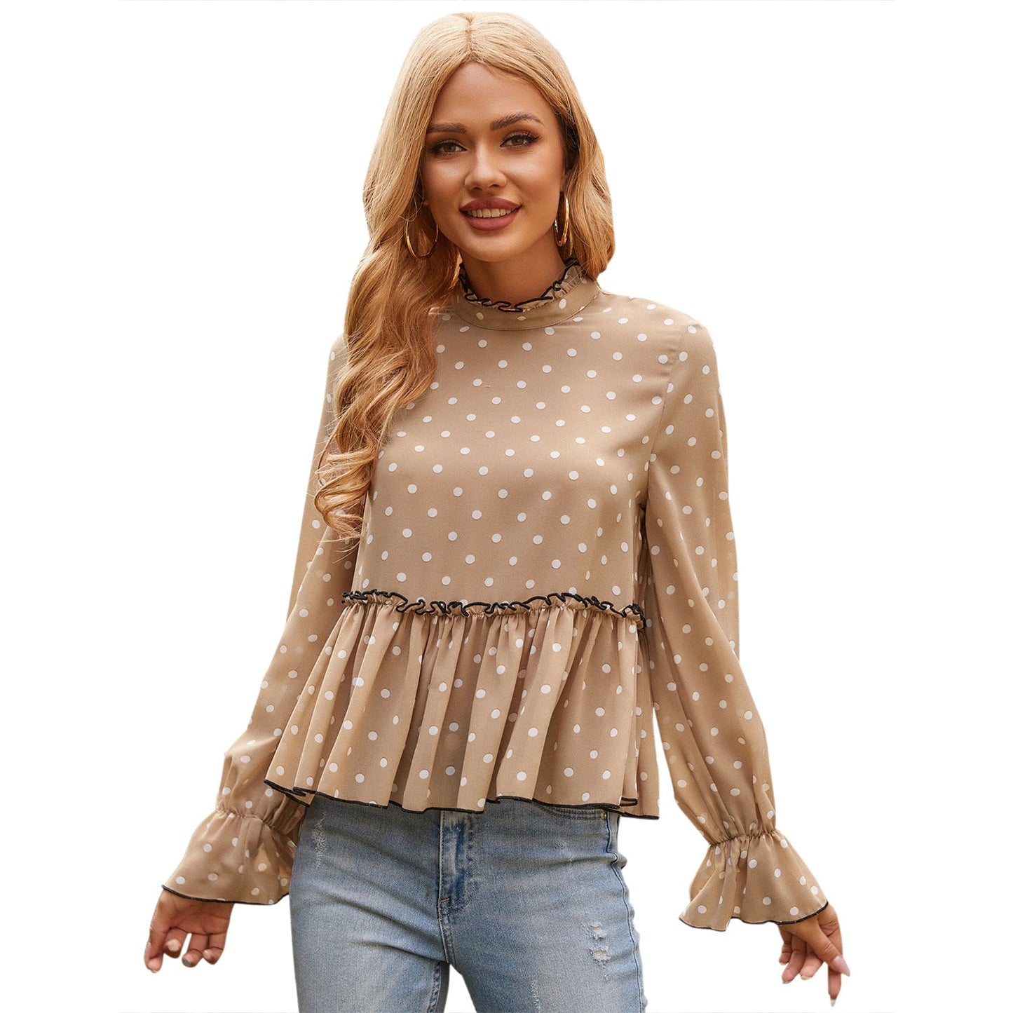 Elegant Bluse med Fald og Prikker fra ModaLise