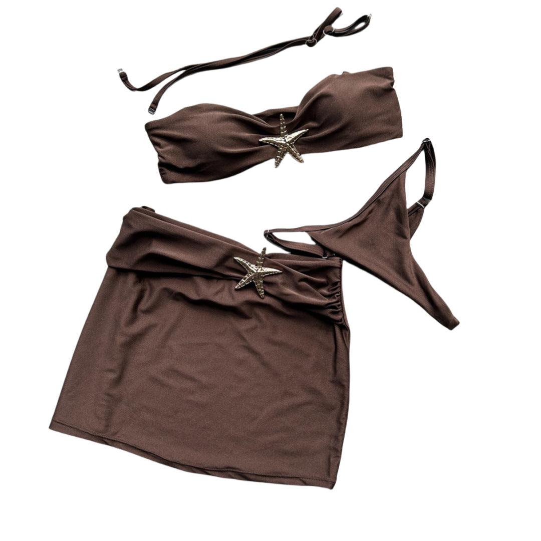 Feminint Bandeau-Bikini-Set med Chic Volang och Stilren Kjol