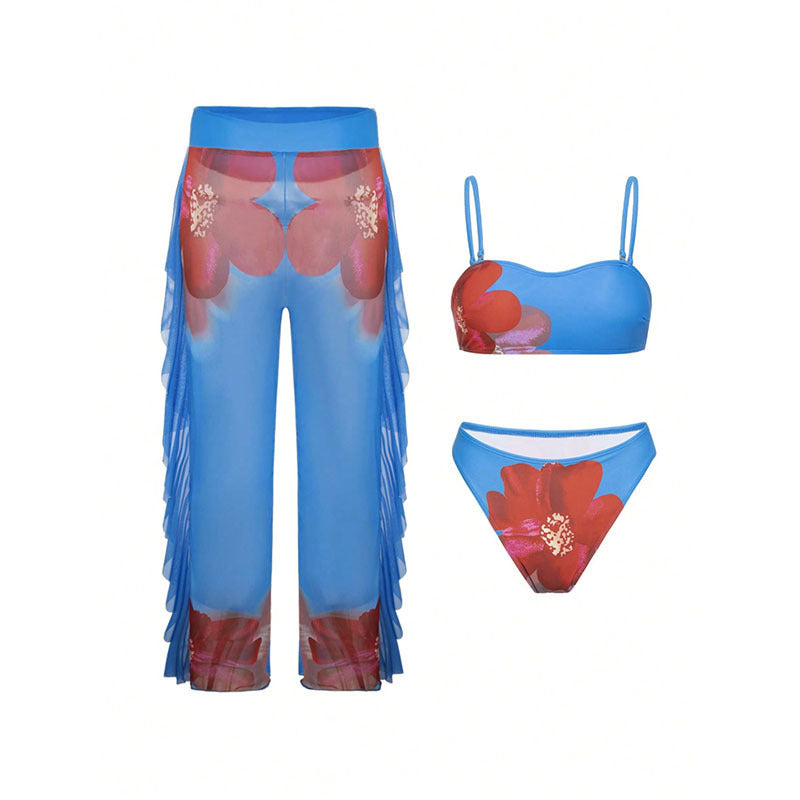Blommig Bikini Set med Transparenta Byxor för Stiliga Dagar