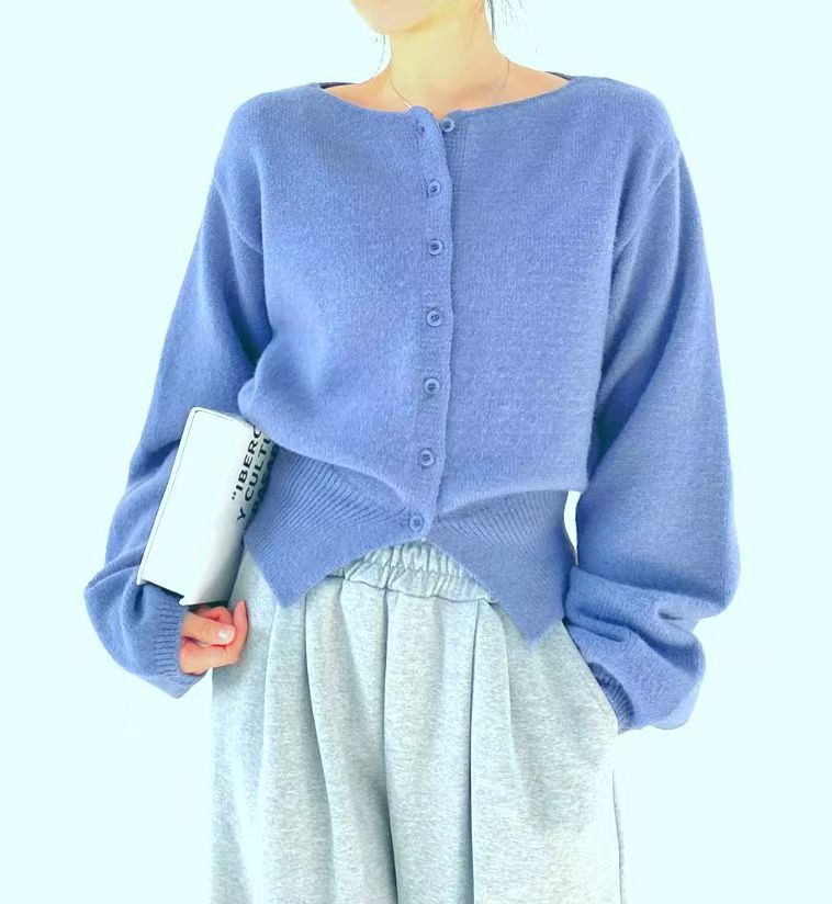 Moderne Cropped Strikjakke med Oversized Ærmer