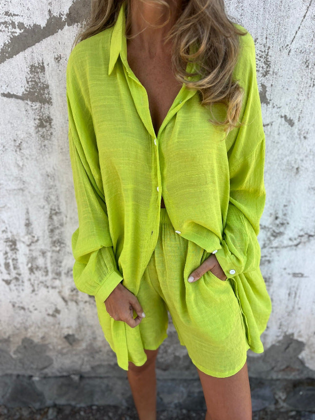 Oversize Bluse og Shorts-Sæt – Solfyldt Stil