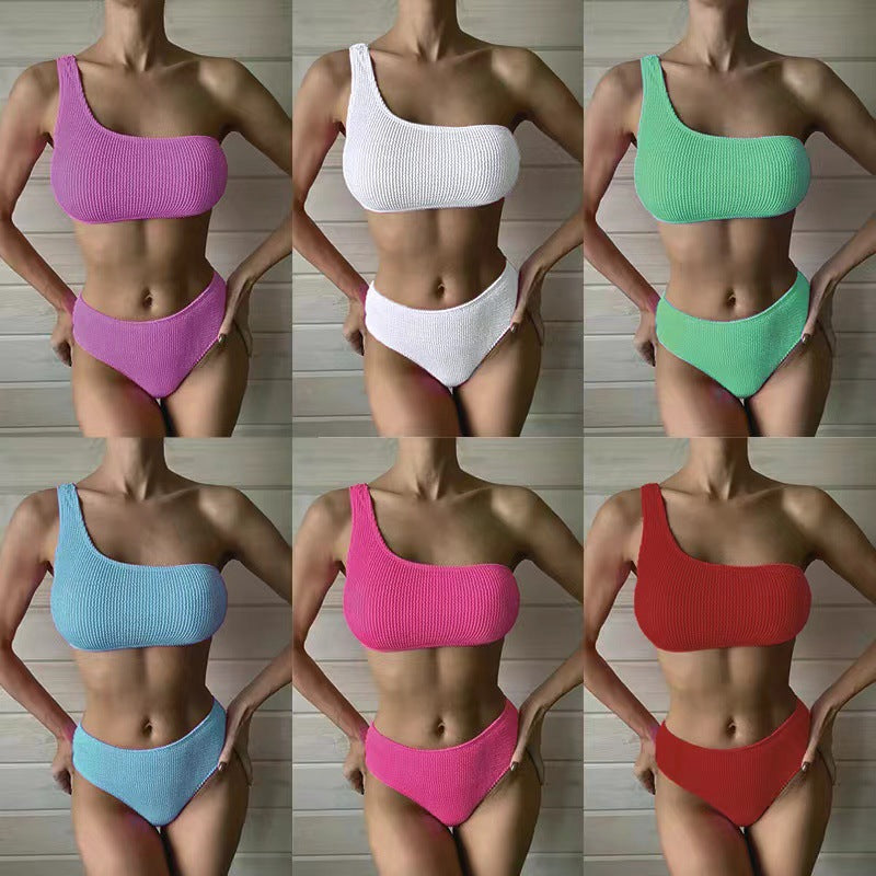 Asymmetrisk Bikini-Set för Damer med Strukturerad Yta
