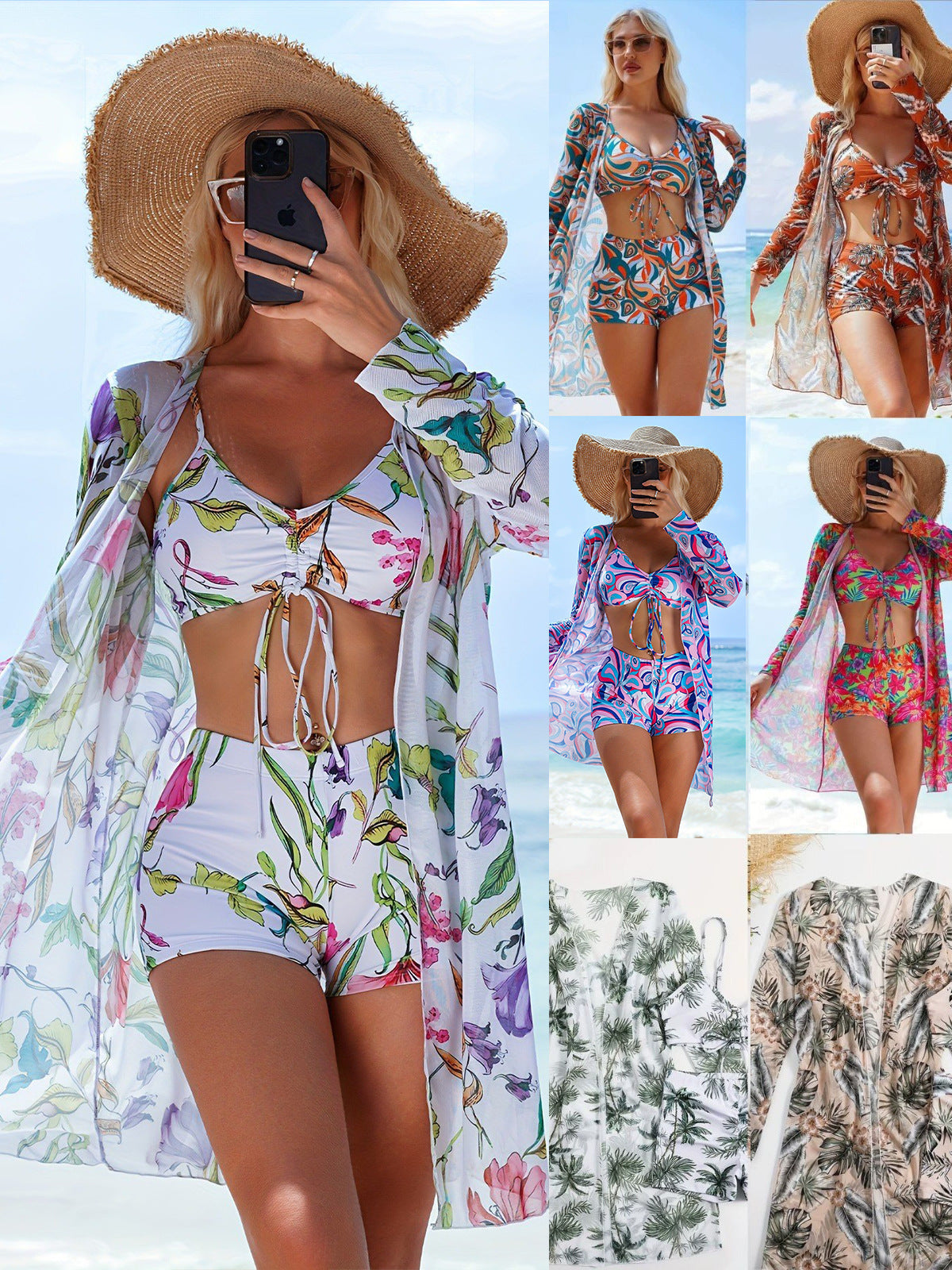 Elegant badset för kvinnor med stiligt kimono och shorts