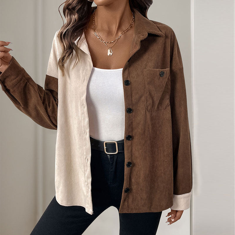Moderne Cordbluse til kvinder med unikke stofdetaljer