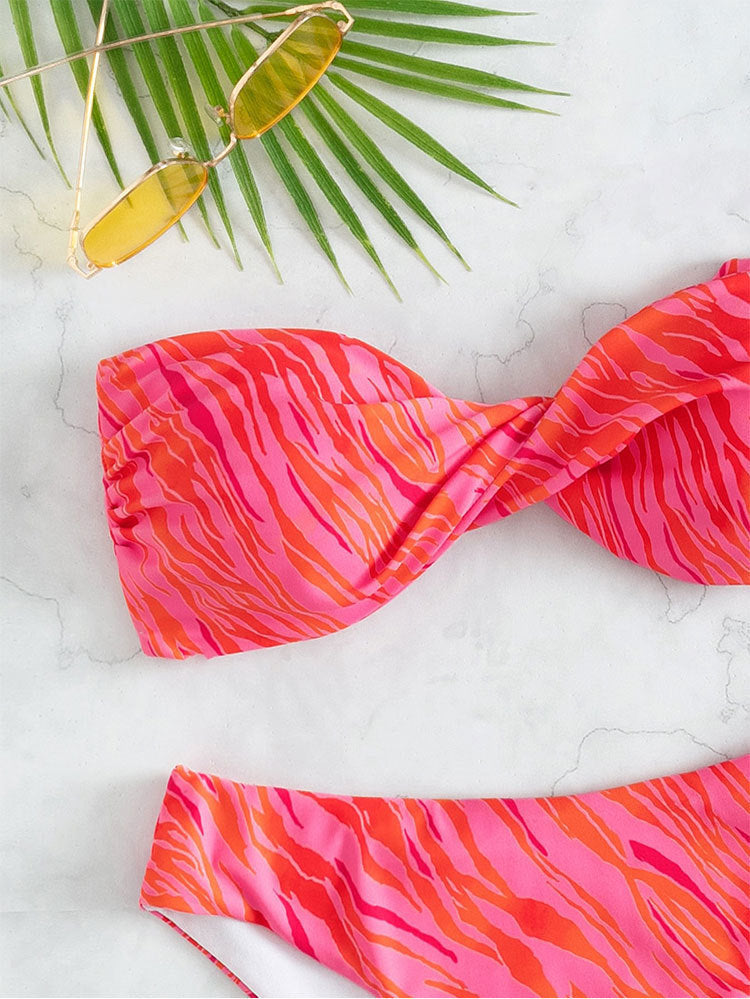 Snygg Bandeau-Bikini med Zebra-Design för Sommarens Äventyr