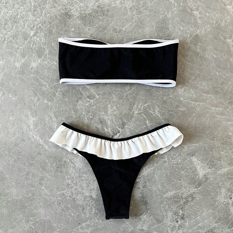 Feminint Bandeau-Bikini Set med Ryschdetaljer