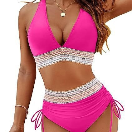 Bikini för kvinnor med hög midja, stilren cut-out och justerbara band