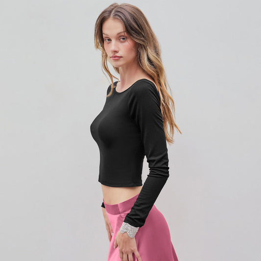 Elegant Crop-Top med Lange Ærmer og Rund Halsudskæring