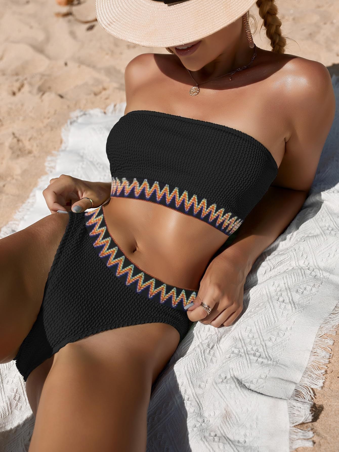 Snygg Bandeau-Bikini för Kvinnor med Texturerad Yta