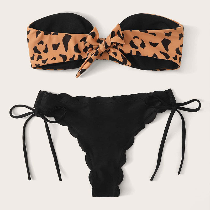 Eleganta Bandeau-Bikini med Stiligt Pantermönster