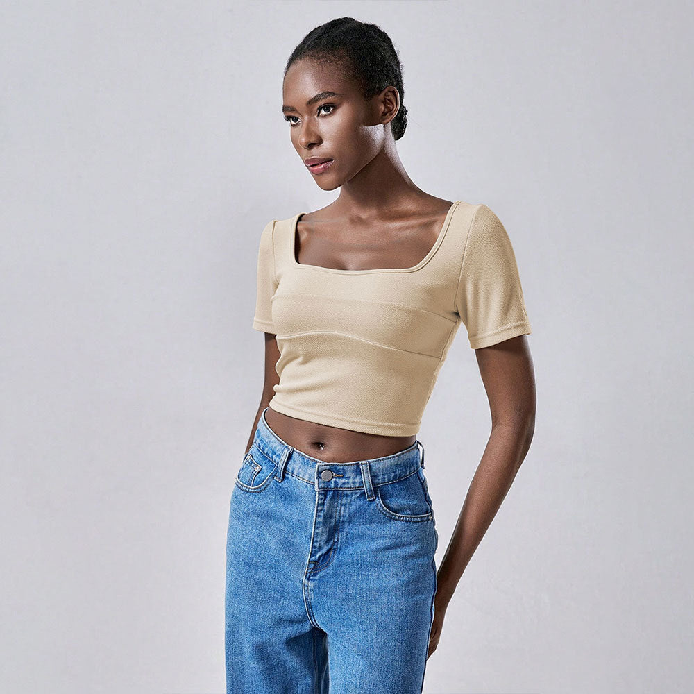 Chic cropped T-Shirt med stilfuld firkantet udskæring