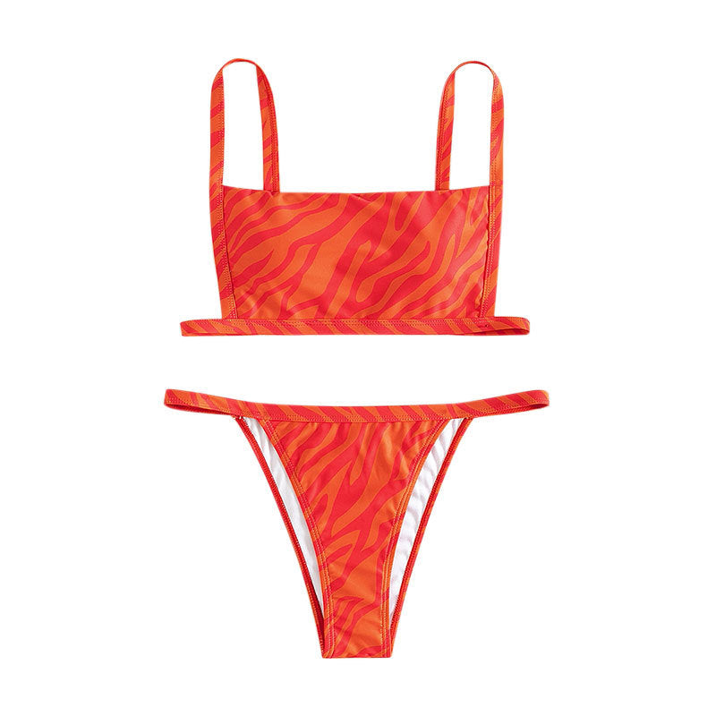 Stilfullt Bandeau-Bikini Set med Djärv Mönstring