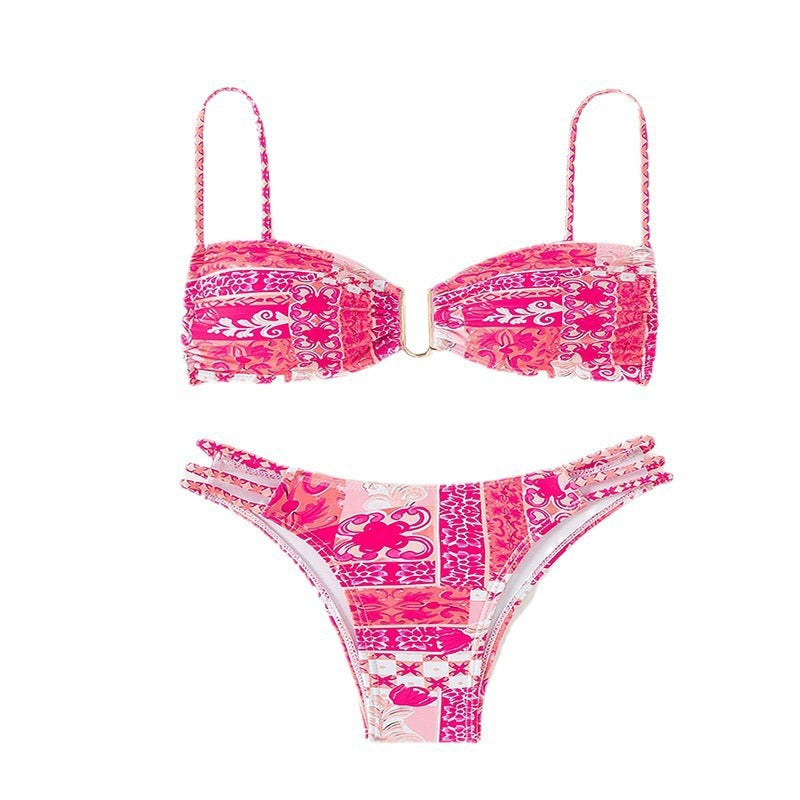 Stilren Bandeau-Bikini med Unikt Mönster