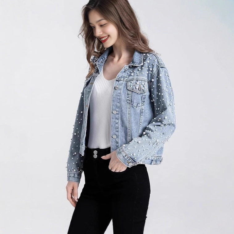 Pärlbesatt Jeansjacka för Kvinnor – Stilfull Elegans