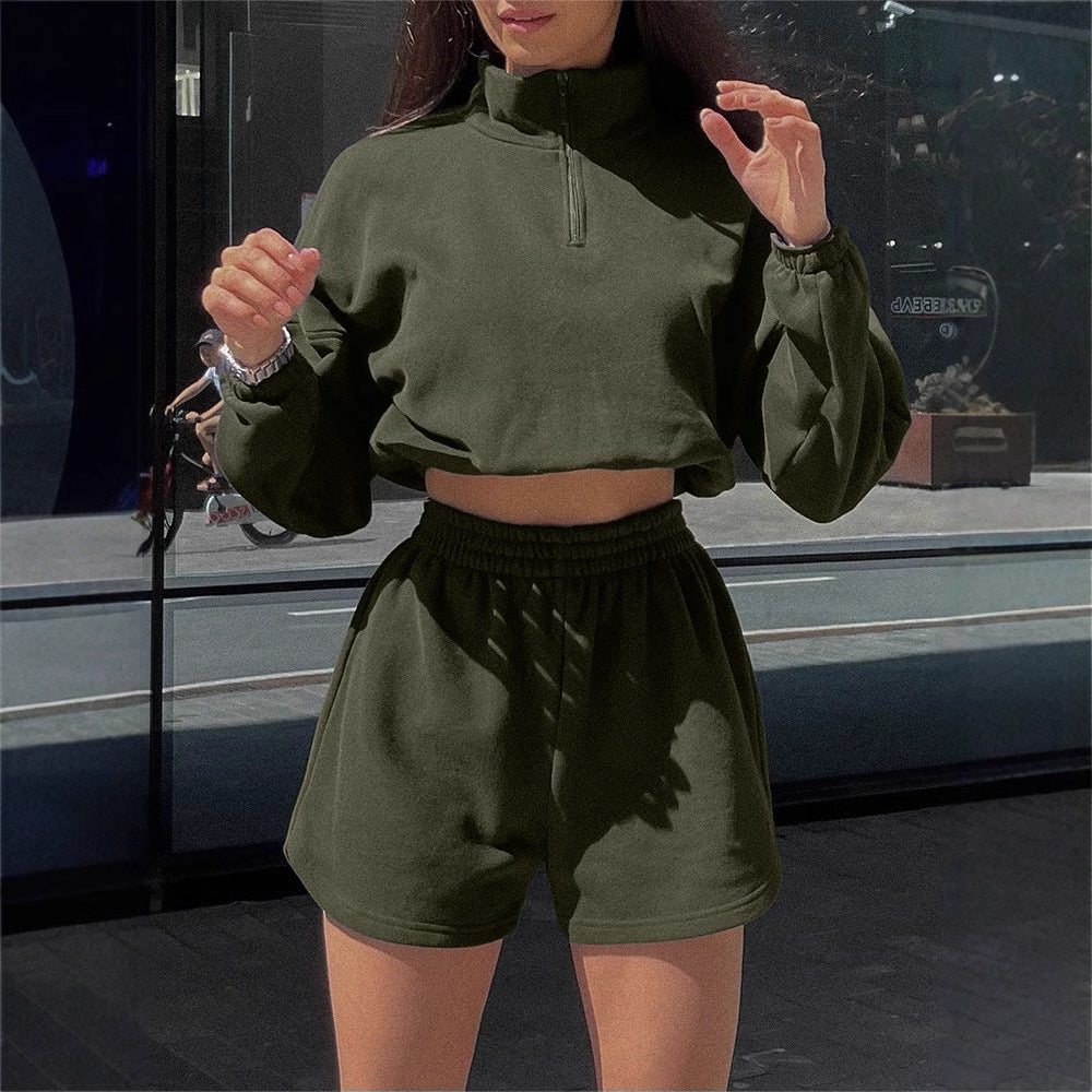 Moderne Sportpullover og Shorts-Set til Kvinder