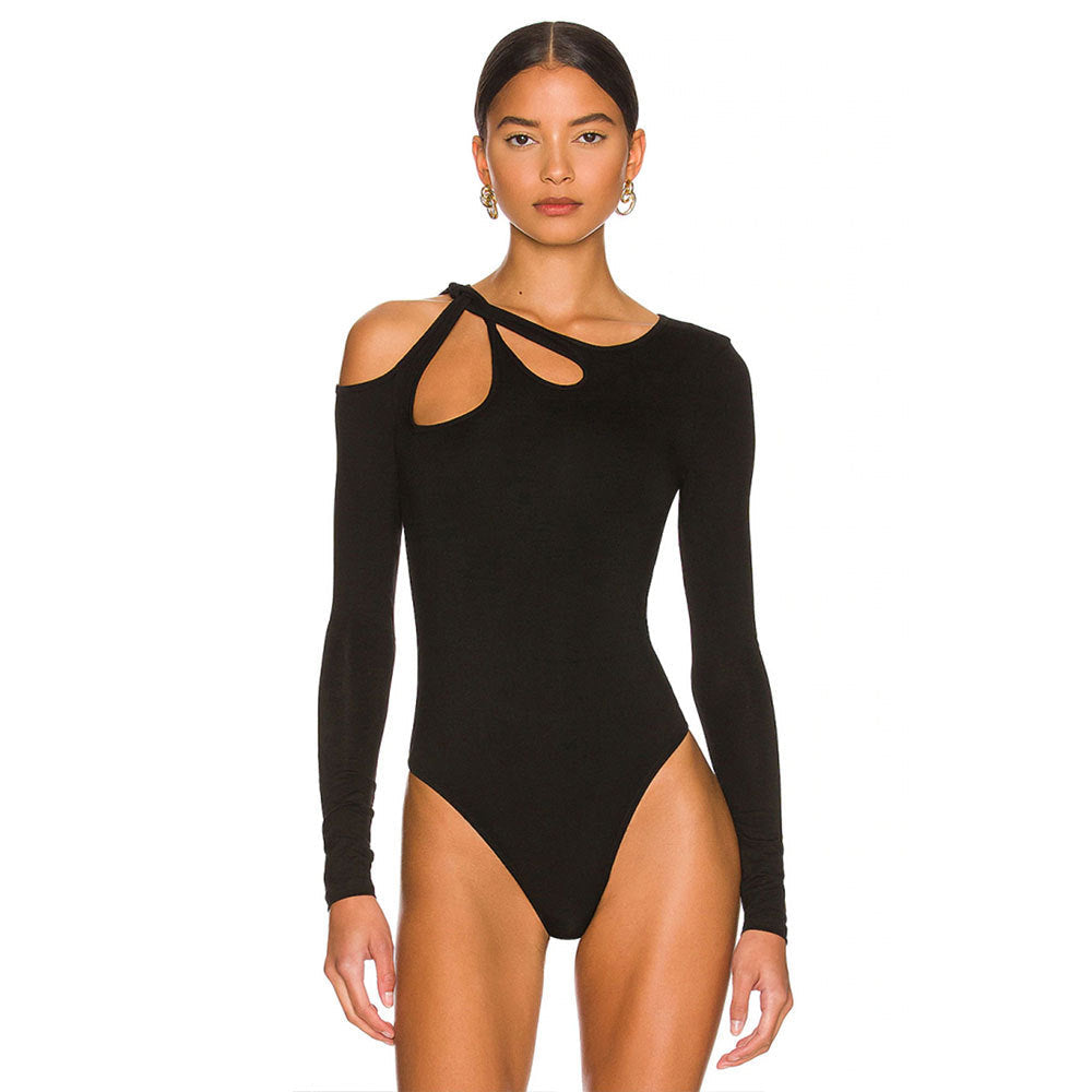 Elegant bodysuit med asymmetrisk skärning och långa ärmar