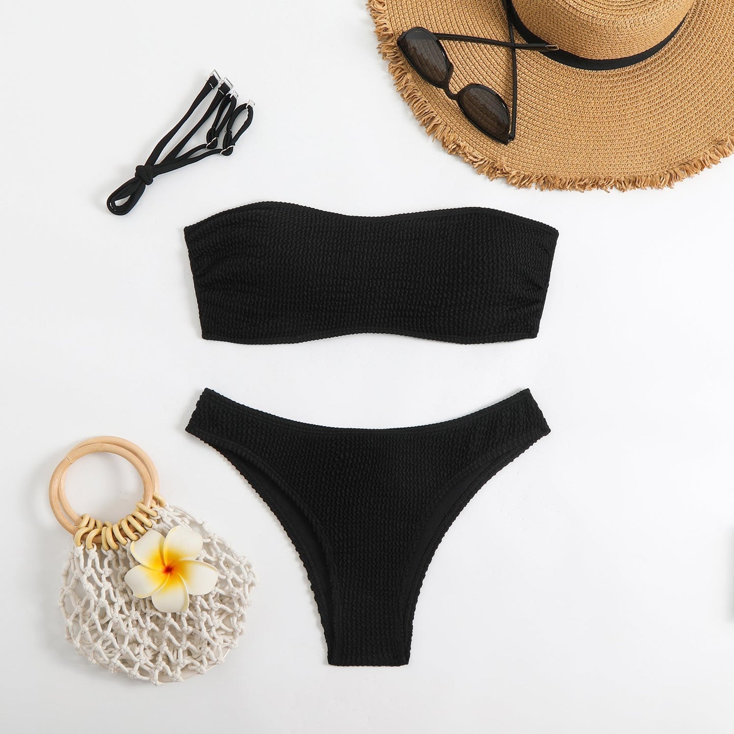 Bandeau-Bikini-set för kvinnor med texturerad topp och klassisk stil