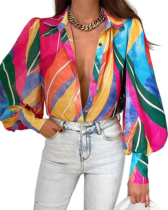 Elegant blus med djurtryck och lös silhuett
