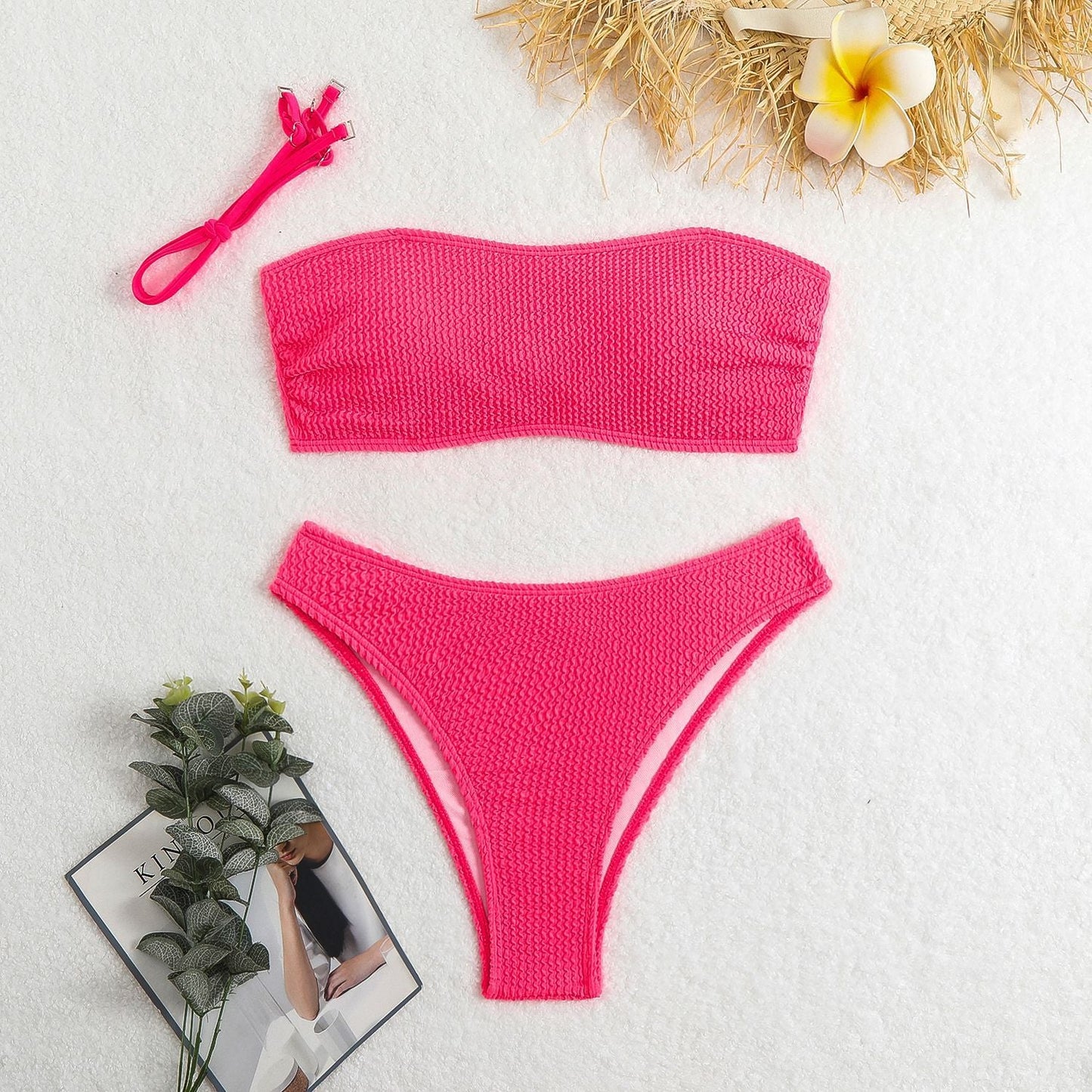 Bandeau-Bikini-set för kvinnor med texturerad topp och klassisk stil