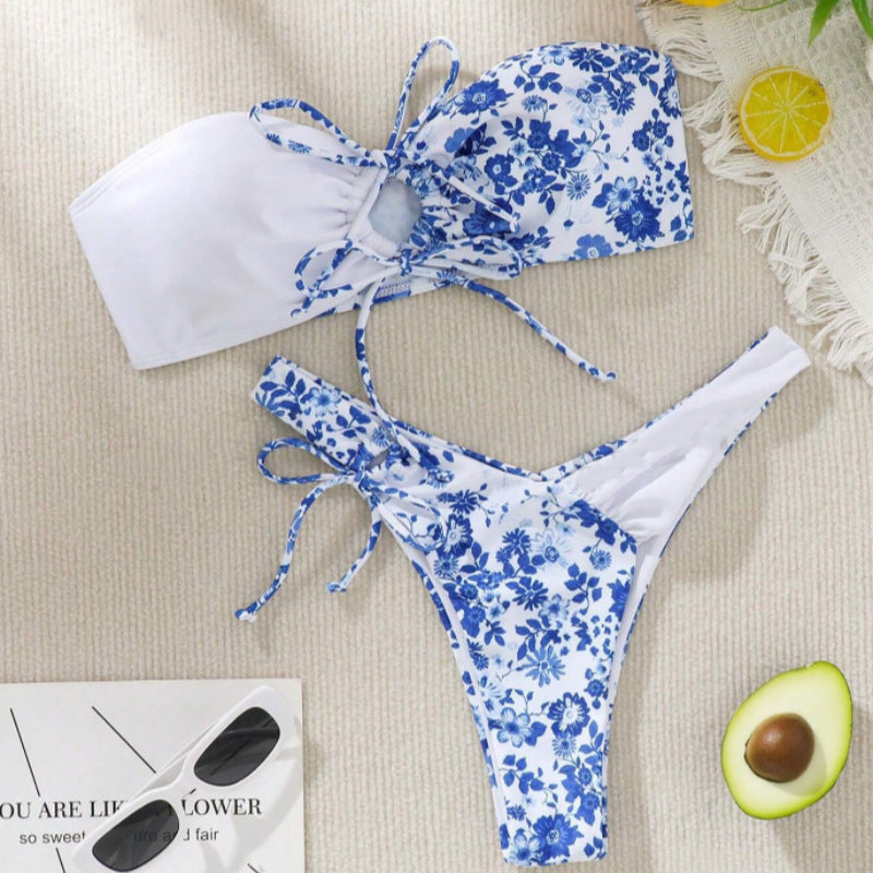 Blomstrande Bandeau-Bikini Set för Sommardagar
