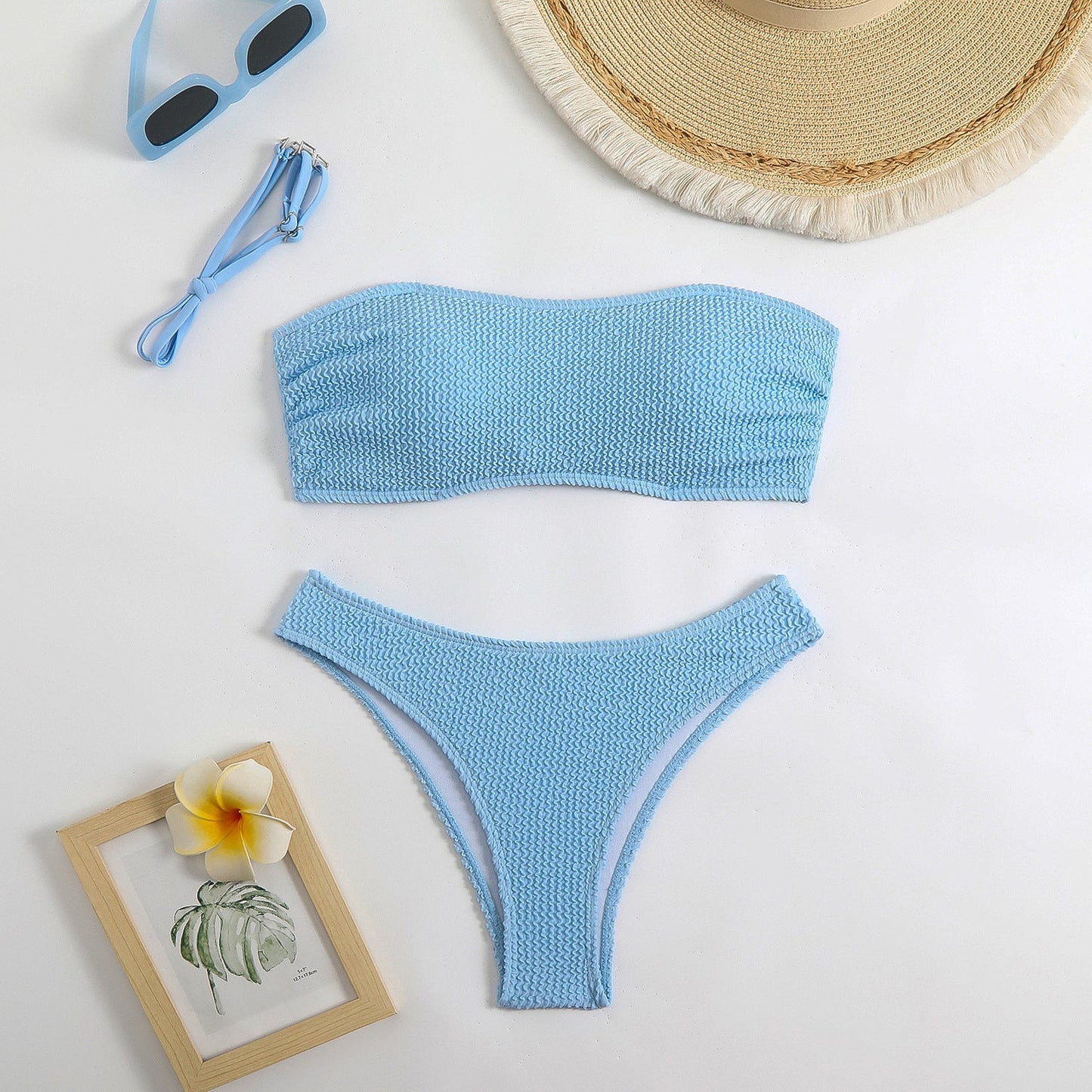 Bandeau-Bikini-set för kvinnor med texturerad topp och klassisk stil