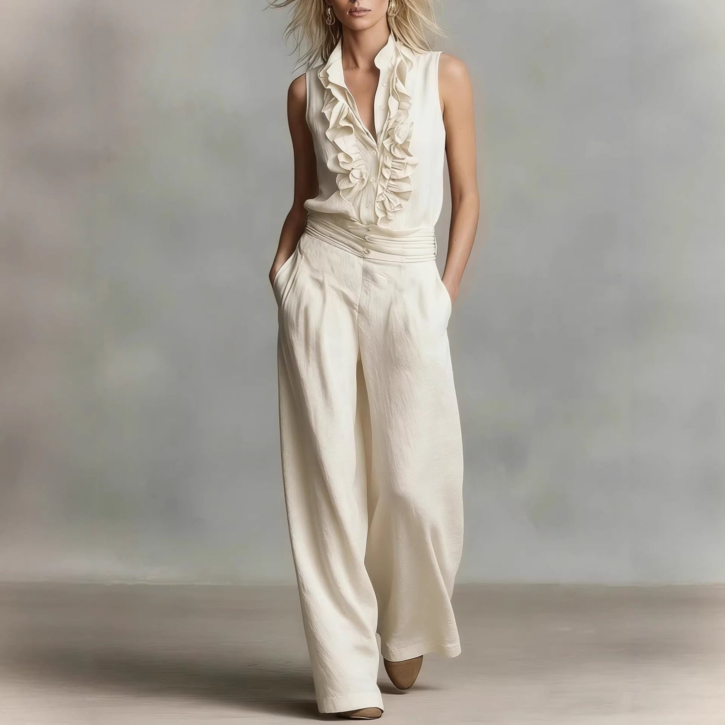 Feminine Bluse med Flatterende Detaljer og Klassisk Krave