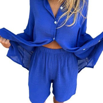 Oversize Bluse og Shorts-Sæt – Solfyldt Stil