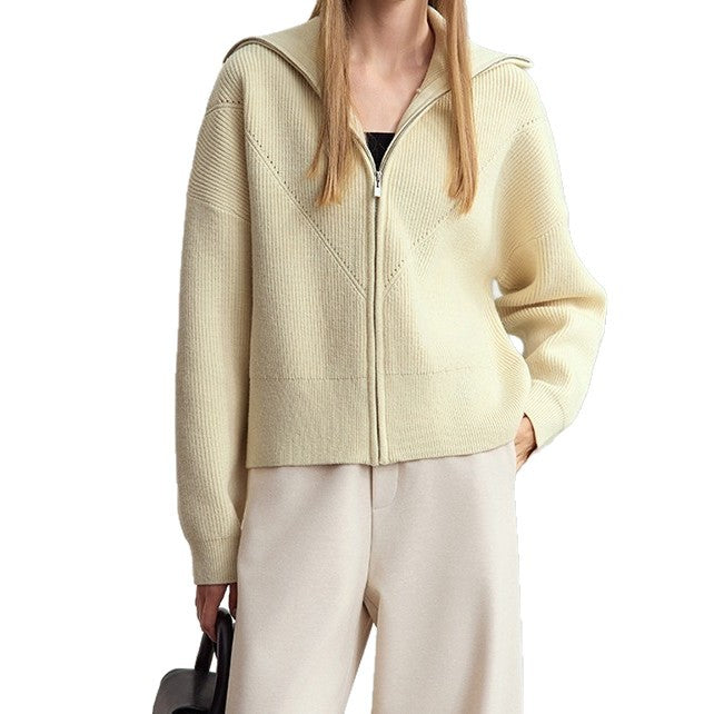 Chic croppad stickad jacka med huva och modern dragkedja