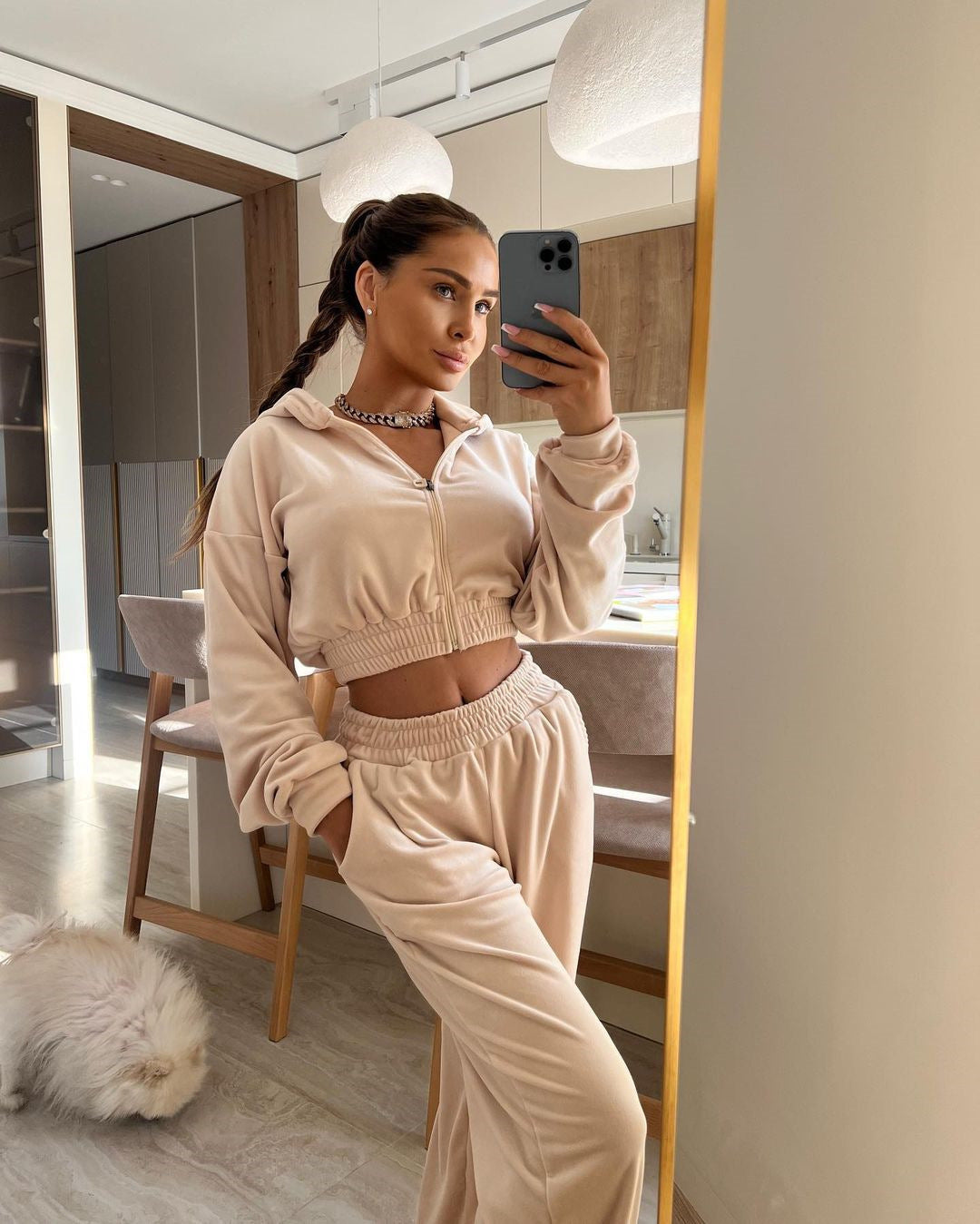Elegant Fleece-Loungewear-Set til Kvinder