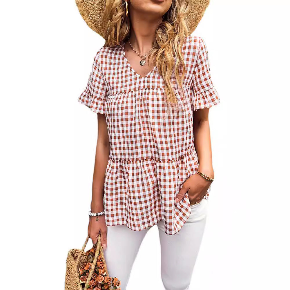 Feminine Bluse med V-Hals og Flæseærmer