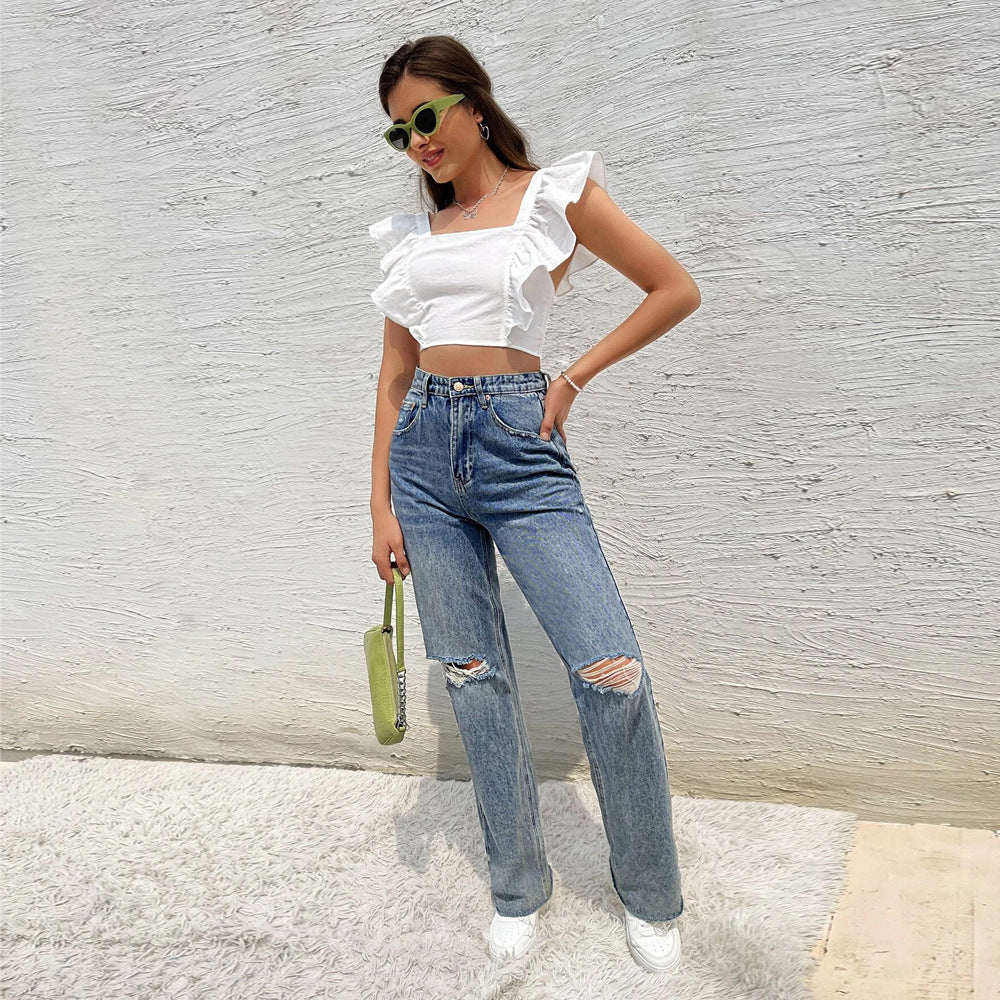Feminint Cropped Top med Flotte Rynkedetaljer