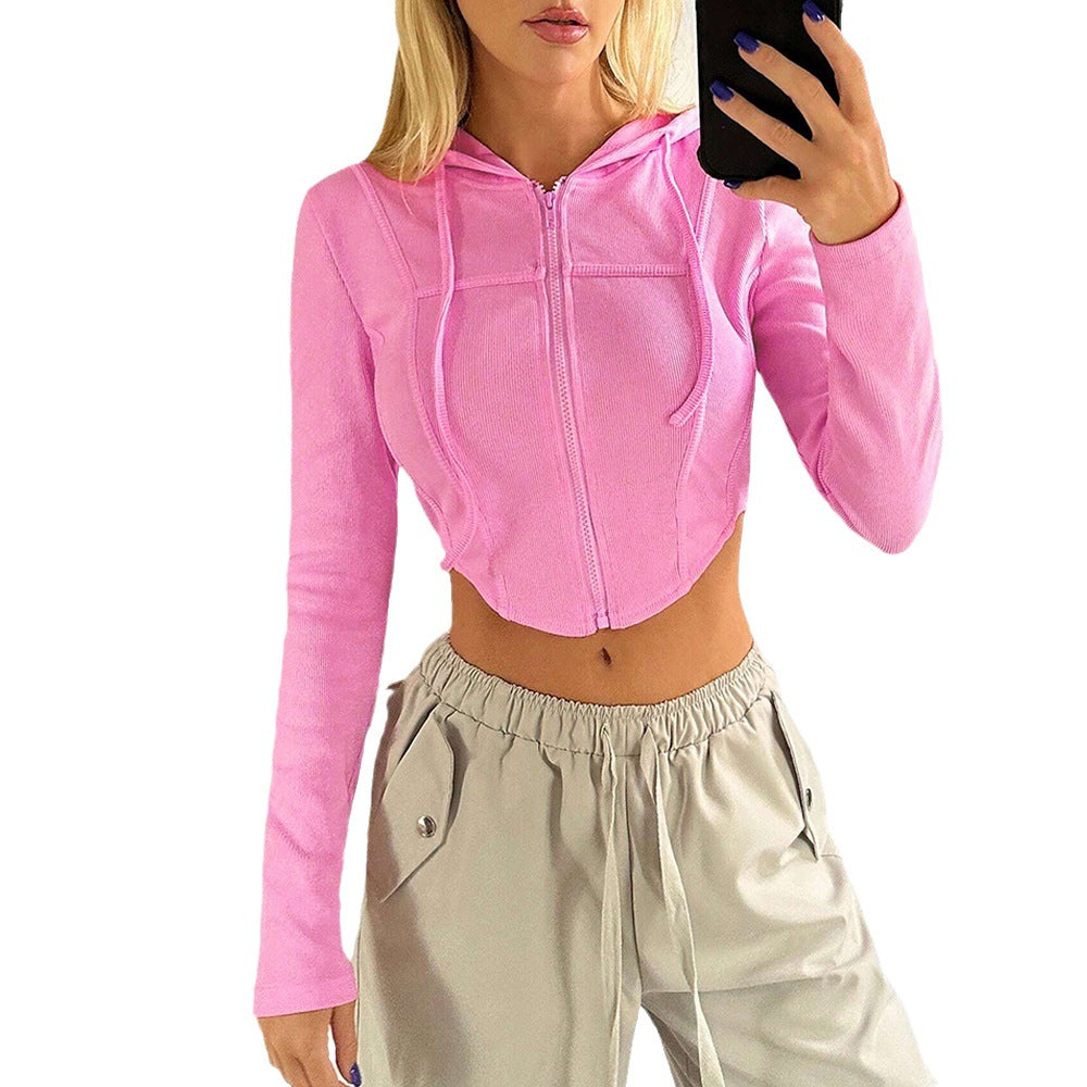 Urban Cropped Hoodie med Lynlås og Figurtilpasset Design
