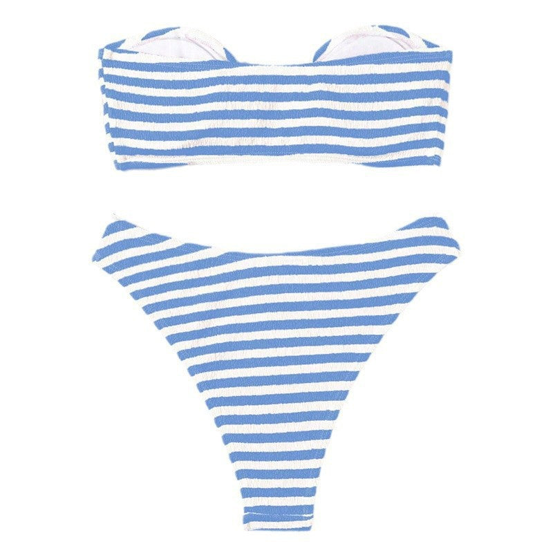 Stilren Bandeau-Bikini med Snygg Knytning och Högskuren Bottom
