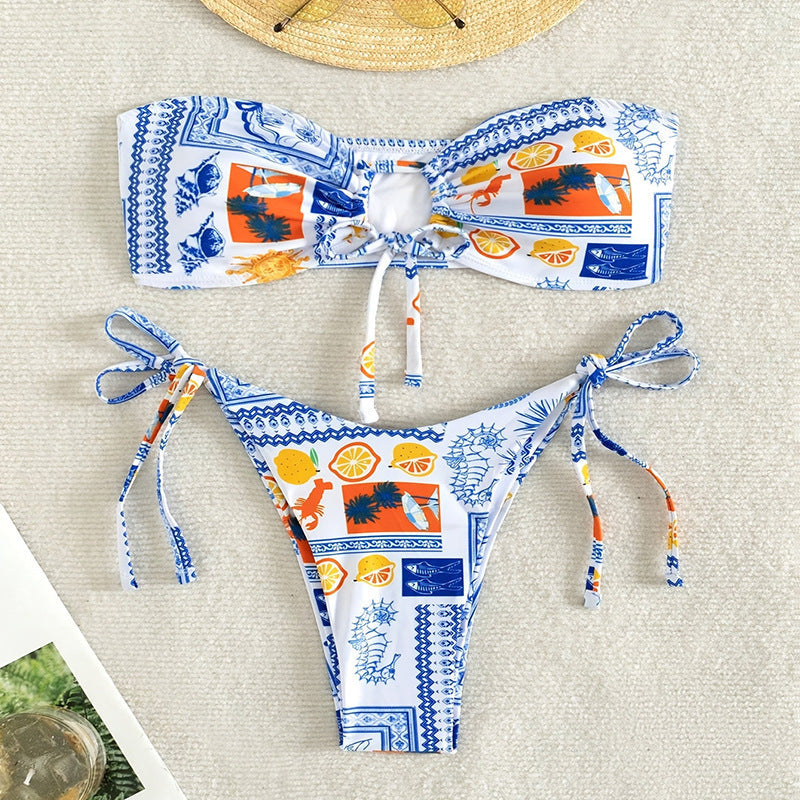 Blommig Bandeau-Bikini för Stilsäkra Sommardagar
