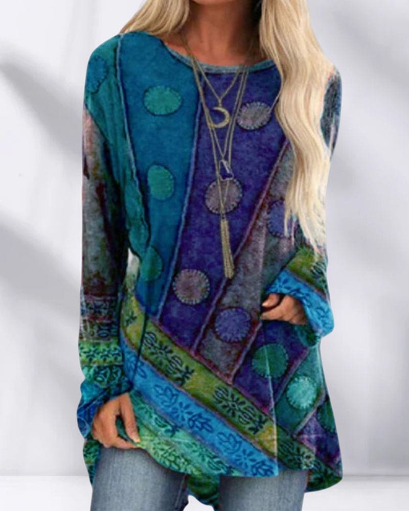 Unik Boho-Top med Inspirerande Mönster och Långärmad Design