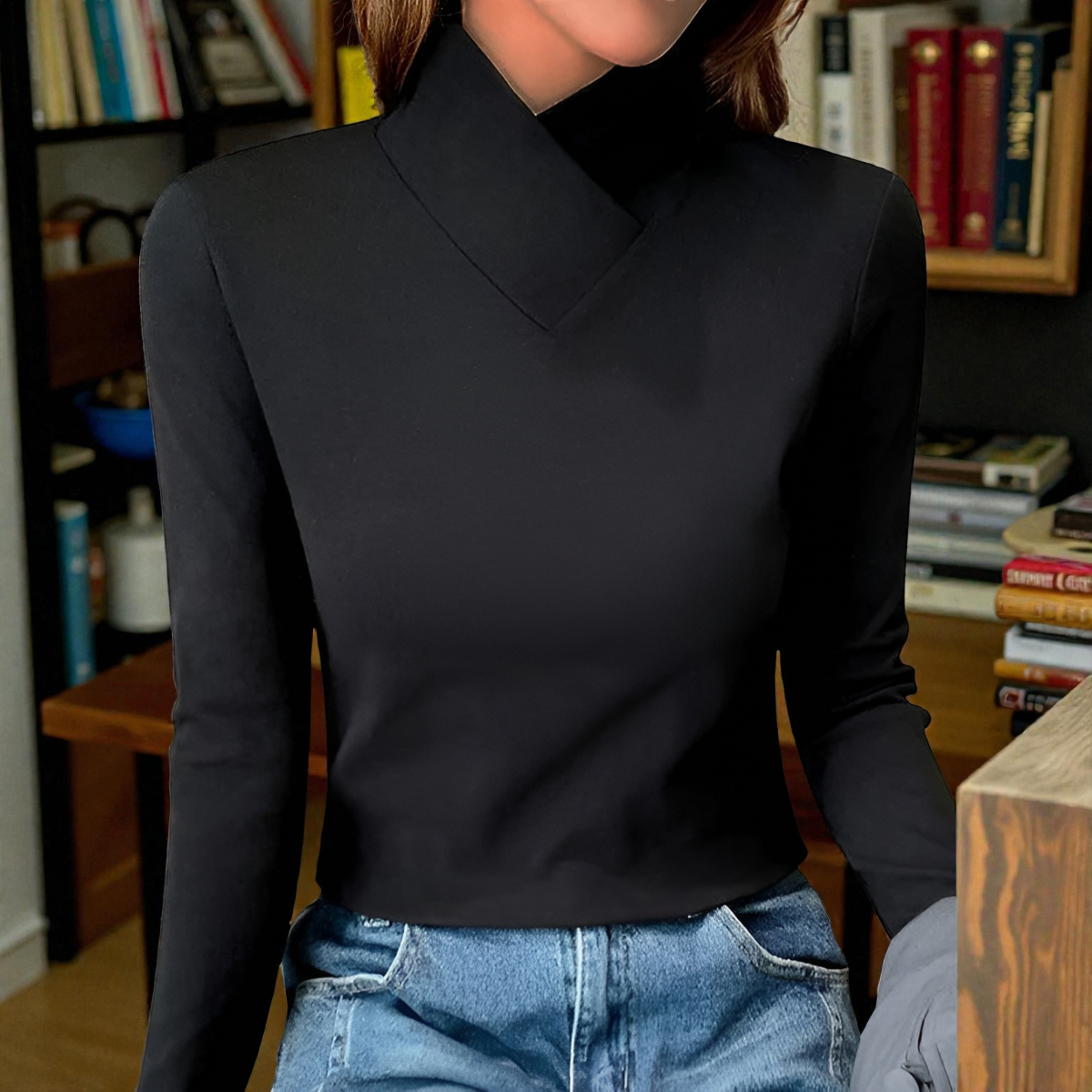 Skulpterad Blus med Elegant Hals – Stil och Komfort i Ett